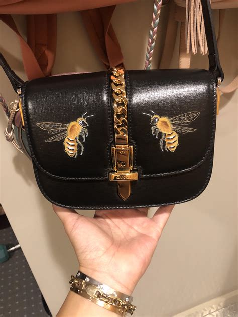 Handpainted Bees On Gucci Mini 1969 Sylvie Bag Womensstreetwear