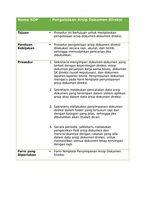 Sop Pengelolaan Arsip Dokumen Direksi Nama Sop Pengelolaan Arsip