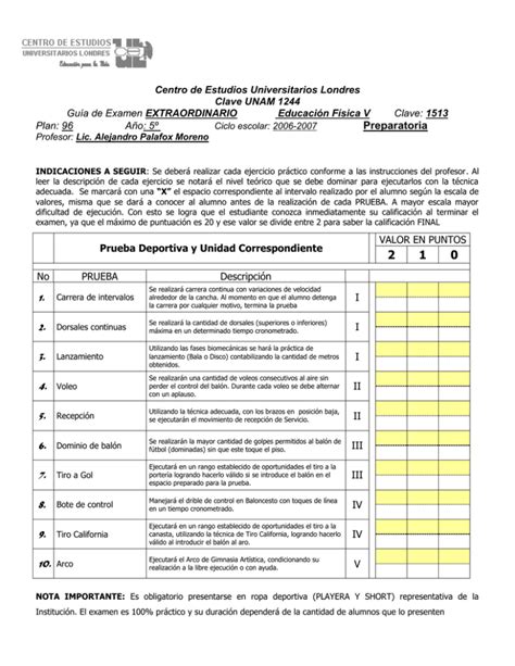 Guía de Examen EXTRAORDINARIO Educación Física V Clave