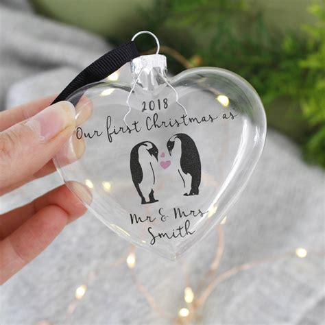 First Christmas As Mr And Mrs Penguin Bauble Keepsake By Olivia Morgan Ltd