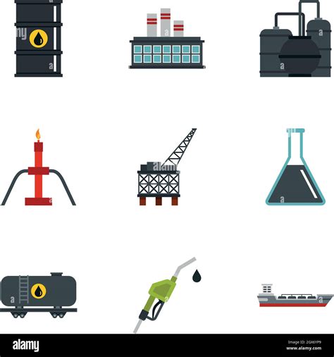 Oil And Petroleum Icons Set Flat Style Stock Vector Image Art Alamy