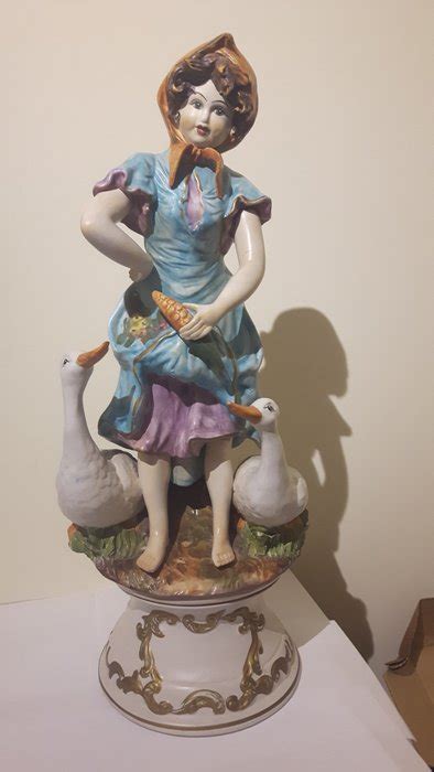 Capodimonte Large Porcelain Sculpture ‘girl With Geese Catawiki