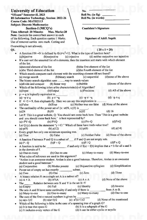 Math2113 Discrete Mathematics Bs It Education University Past Paper