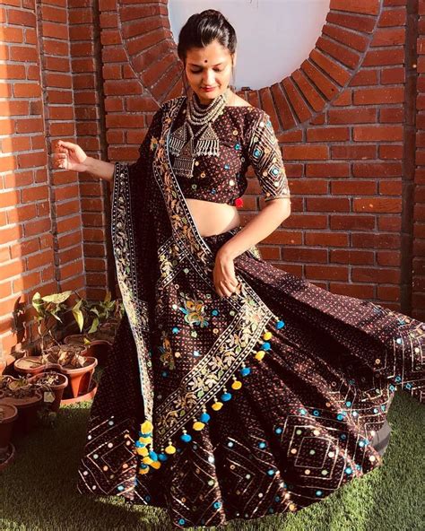 Brown Multi Colour Heer Boutique Gujarati Lehenga Navratri Dress