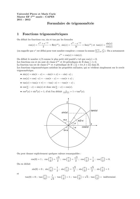 Solution Bac Formulaire Trigonom Trique Studypool