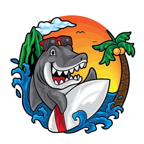 Premium Vector | Shark Surfing Summer Illustration