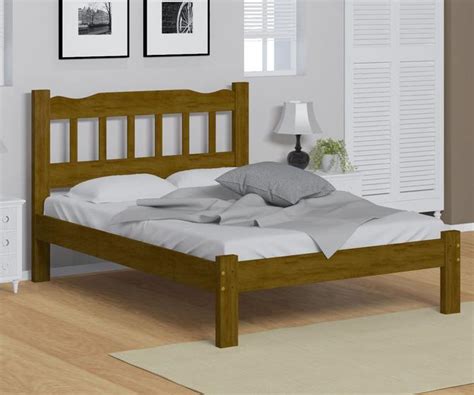 Cama Queen Size Prime de Madeira Maciça Pinus Cor Imbuia GSRM