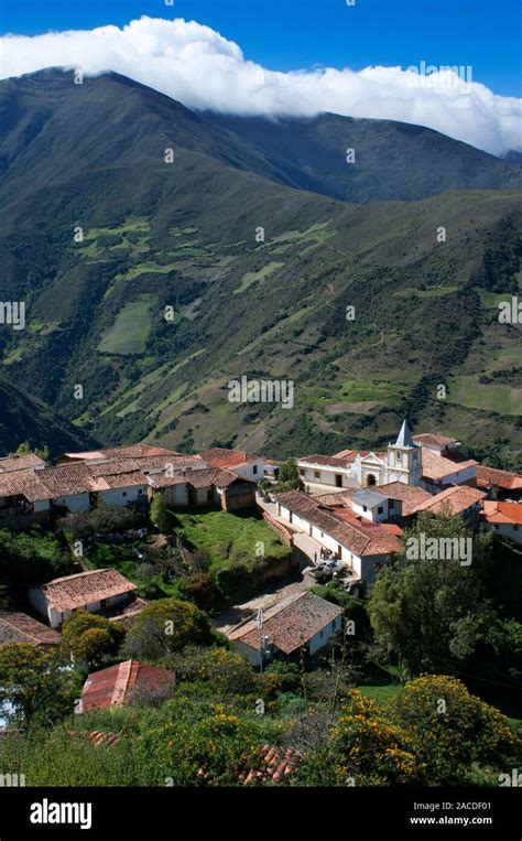 Los Nevados village in andean cordillera Merida state Venezuela. Los ...