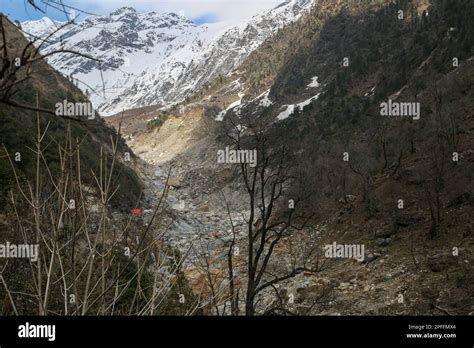 Kedarnath valley along with Mandakini river in India. In June 2013, a ...