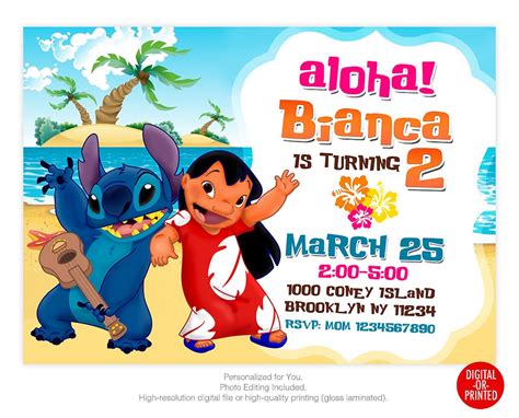 Lilo And Stitch Stitch Invitations Lilo And Stitch Luau Party Etsy