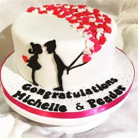 Engagement Cake With Couple Silhouette And Heart Balloons Idee Torta