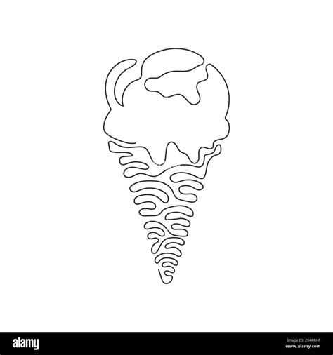 Single Continuous Line Drawing Delicious Ice Creams In Crispy Cone Waffles Tasty Sweet Ice