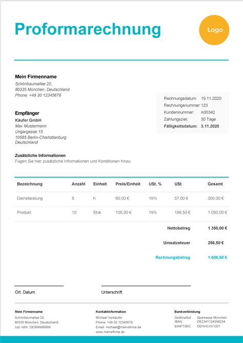 Proformarechnung Kostenlose Excel Vorlage Zervant Blog