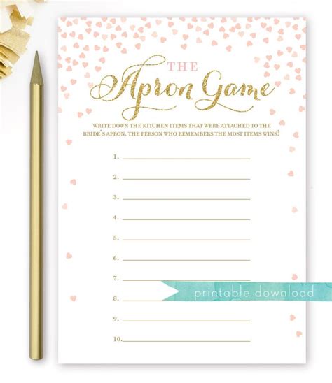 Apron Game Bridal Shower Apron Memory Game Printable Etsy