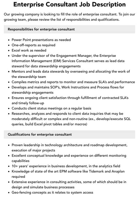 Enterprise Consultant Job Description Velvet Jobs