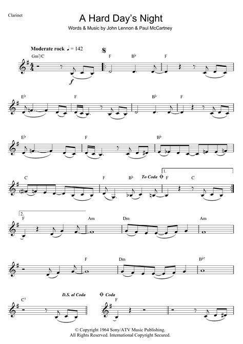 A Hard Day S Night By The Beatles Sheet Music For Clarinet Solo At Sheet Music Direct