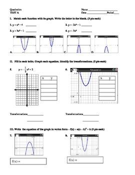 Quadratics test by Wendy Mitchell | Teachers Pay Teachers 