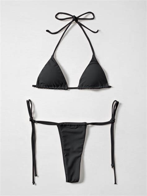 Emmiol Free Shipping Micro Halter Triangle Bikini Set Black S In Bikini Sets Online Store