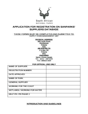 Application For Registration On Sanparks Suppliers Database Doc