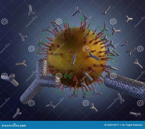 The Gold Nanoparticle With Antibodies Conjugated Stock Illustration Illustration Of Close