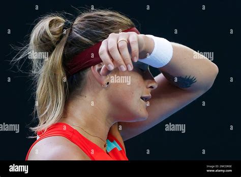 Aryna Sabalenka Of Belarus Reacts During Her First Round Match Against