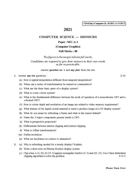 File Cu 2021 B Sc Honours Computer Science Semester 3 Paper Sec A 1