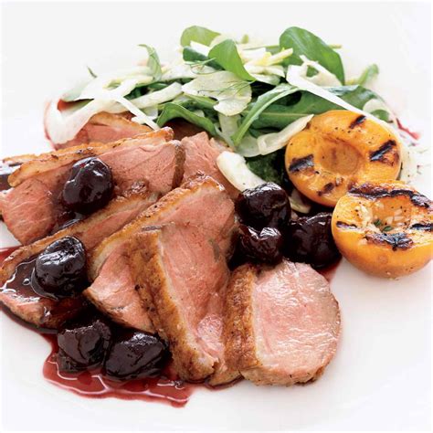 Duck Breast With Fresh Cherry Sauce And Grilled Apricots Recipe Seth Bixby Daugherty