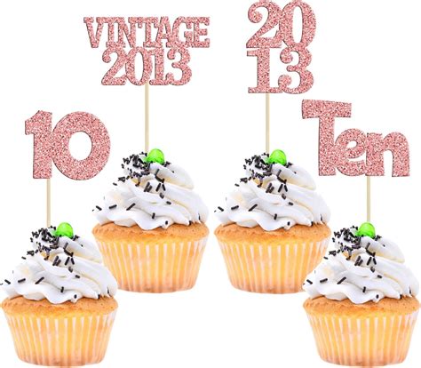 Amazon Gyufise 24Pcs 10th Birthday Cupcake Toppers Glitter Ten