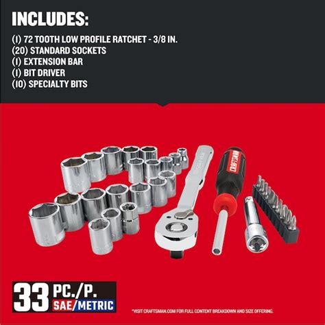 Craftsman 33 Piece Standard Sae And Metric Polished Chrome Mechanics