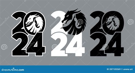 Set Of Logos 2024 With Dragons Icon With The Symbol Of The Year