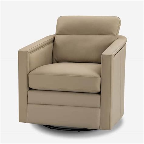 Artful Living Design Elvira In Wide Beige Genuine Leather Swivel