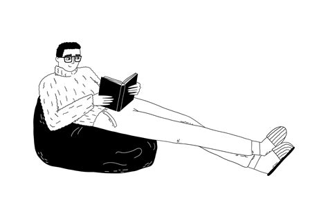 The Man Is Reading A Book Study Leisure Relaxation Hand Drawn