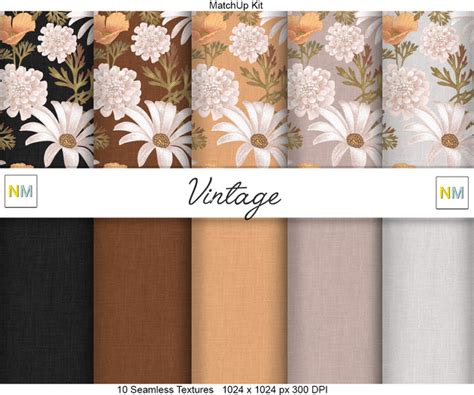 Second Life Marketplace Vintage Matchup Kit 10 Seamless Fabric Textures Nm