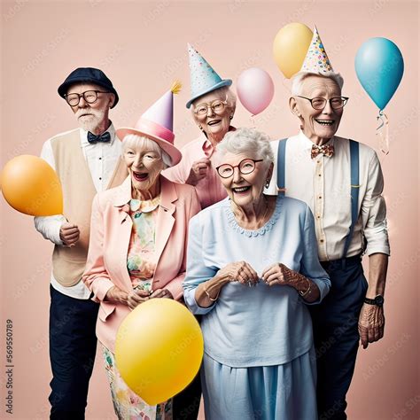 Crazy birthday party for older people, grandparents. Pensioners with ...