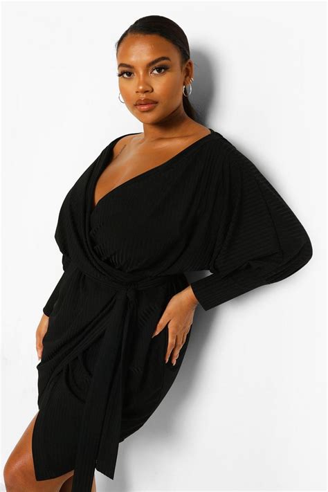 Plus Jumbo Rib Wrap Dress Boohoo Usa