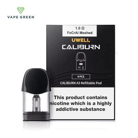 Uwell Caliburn A3 Replacement Pods 4 Pack Free Uk Delivery Vape Green