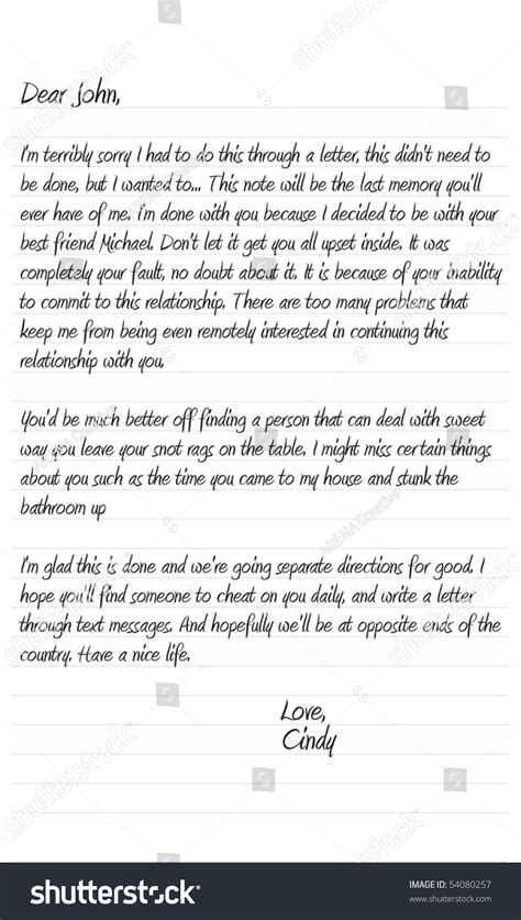 A Neatly Written Sample Dear John Letter In Vector Format That A Woman