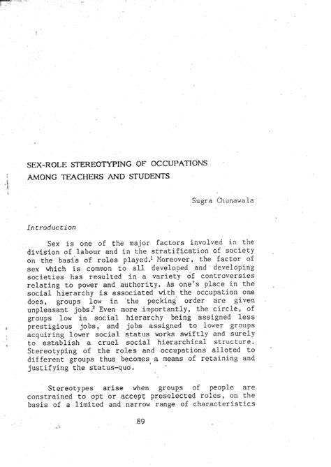 PDF Sex Role Stereotyping Of Occupations Among Teachers And Students