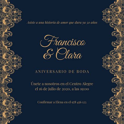 Plantillas De Invitaciones A 50 Aniversario Editables Canva