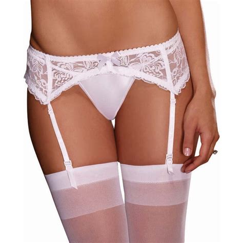 Dreamgirl Stretch Lace Garter Belt With Scalloped Hem Frisky White