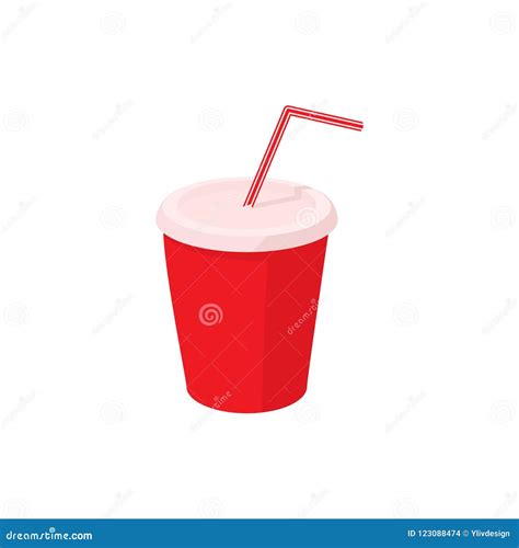 Red Paper Cup With Straw Icon Cartoon Style Stock Illustration Illustration Of Cardboard