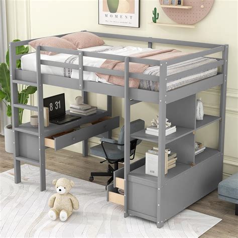 Amazon Biadnbz Twin Size Loft Bed With Desk Storage Shelves And