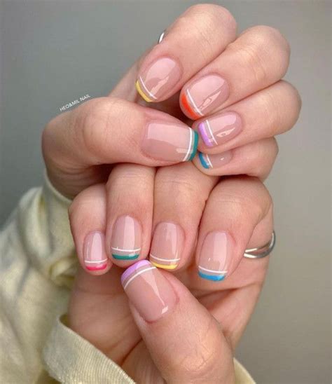 Eye Catching Nail Art Designs Different Color Line French Tip