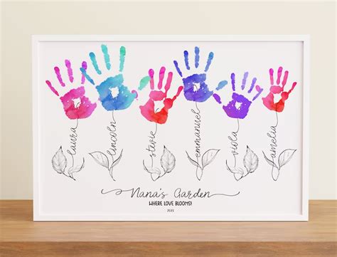 Personalized Grandmas Garden Handprint Art Mothers Day Or Etsy