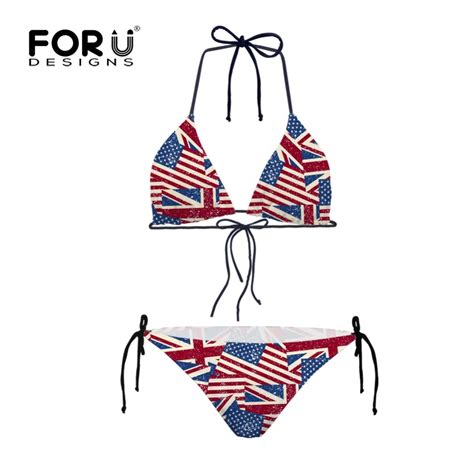 Aliexpress Buy Women Two Piece Uk Flag Print Bikini Summer Strangle Design Flags Push Up