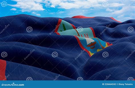 Guam Bandera En El Viento Representación 3d De Marca De Tela Ondulada