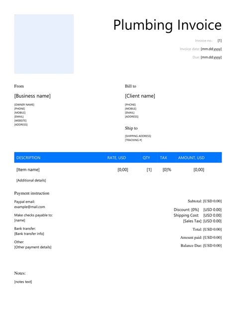 Free Printable Plumbing Invoice Templates Excel PDF