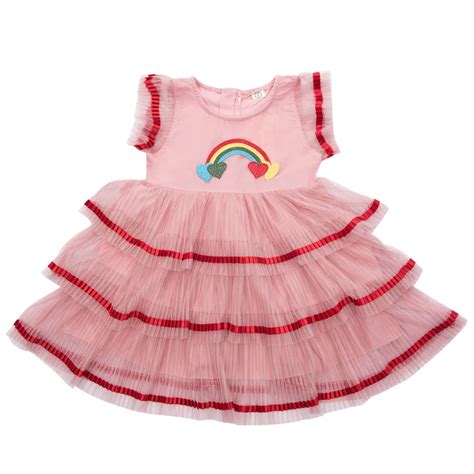 Gadis Putri Gaun Bayi Anak Gadis Pakaian Pelangi Tulle Ruffles Ruched