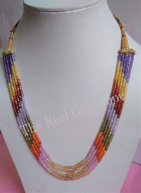 5 Strands Of Genuine Multi Cubic Zircon Shaded Gemstone Necklace Ready