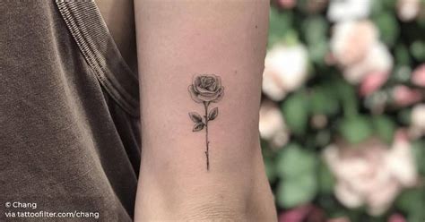 Single Needle Rose Tattoo On The Back Of The Right Arm